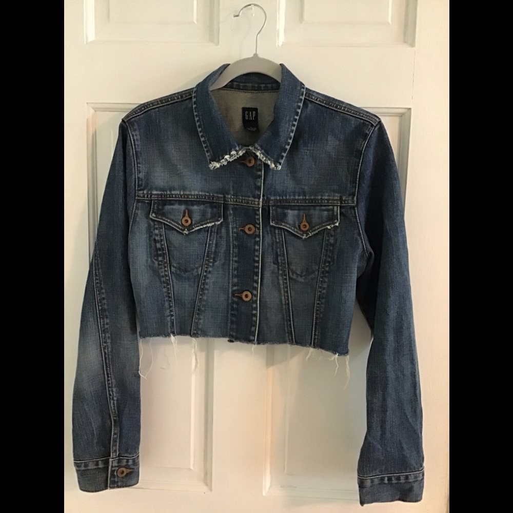 GAP Crop Jean Jacket Distressed 100% Cotton - Picture 2 of 5